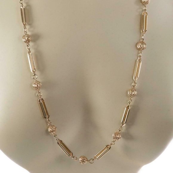 14k Gold Column Bar & Filigree Ball Motif Necklace - Picture 3 of 6